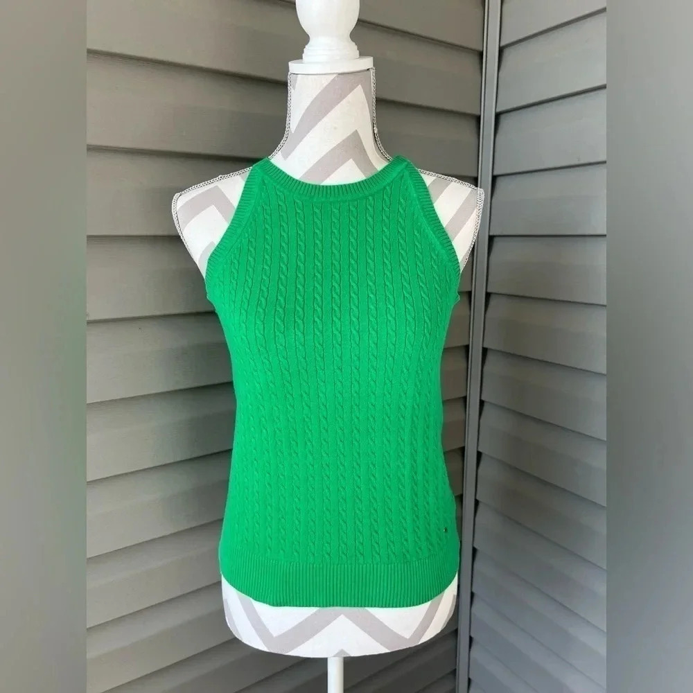 Tommy Hilfiger Green Sleeveless Cable Halter Sweater Women’s Sz M